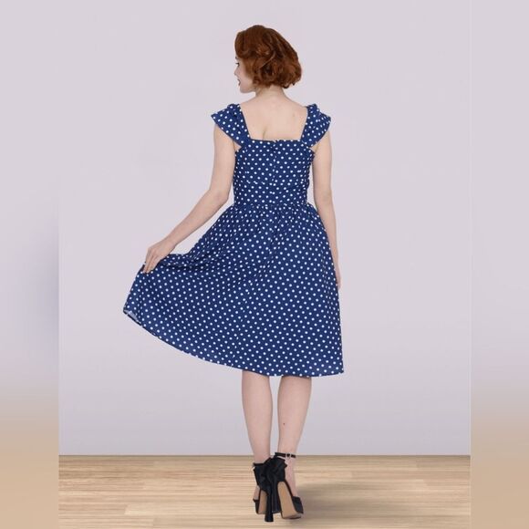 Lindy Bop Vintage dress Polka Dot Blue Dress large 💙 - Picture 2 of 8